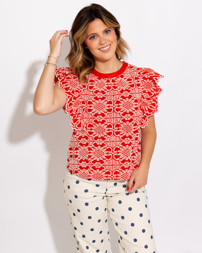 Scallop Ruffle Embroidered Top