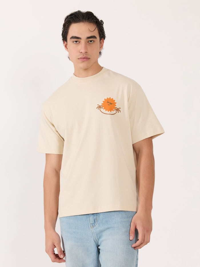Men's Printed cream Loose Fit T-Shirt