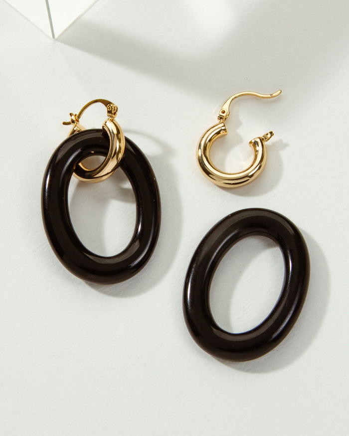 Luna Norte - Simply Charmed Oval Hoop Earring - Black Obsidian
