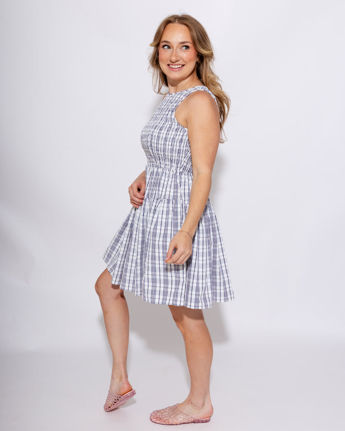 Smocked Plaid Mini Dress