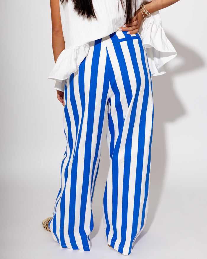 Statement Stripe Wide Leg Pants in Blue