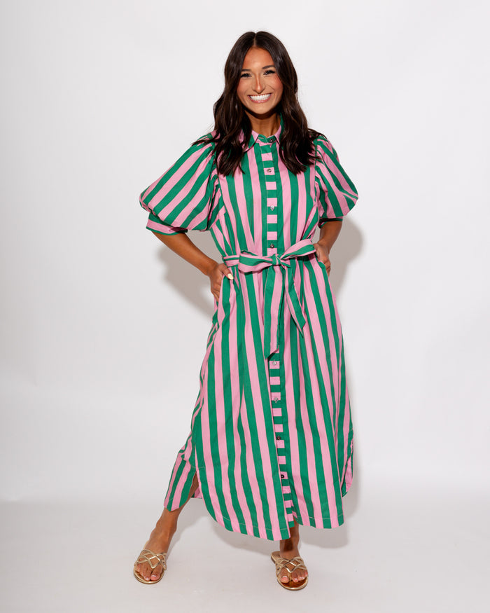Stripe Tie Waist Midi Dress