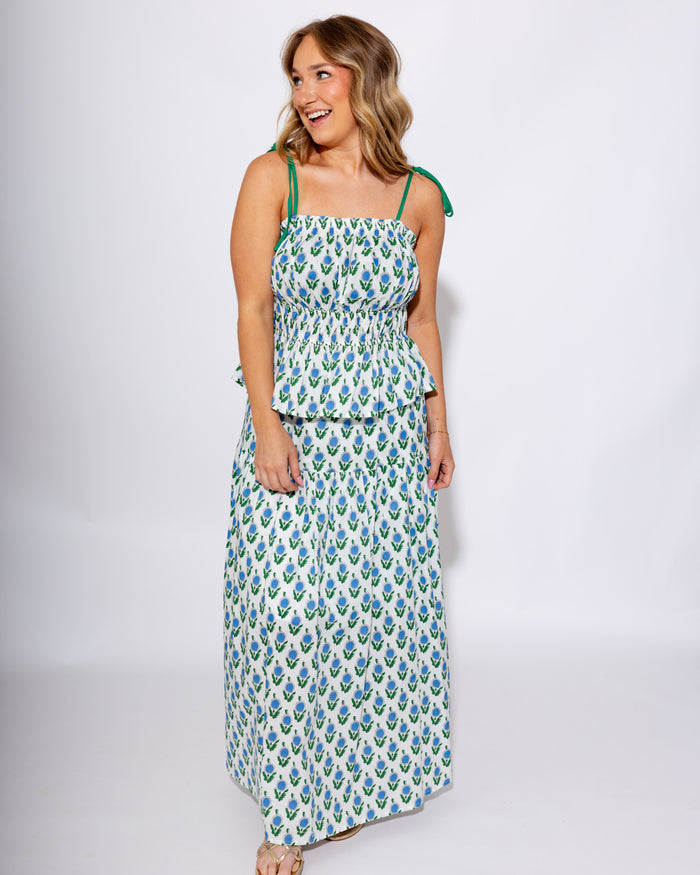 Blue Floral Peplum Top Maxi Skirt Set - JODIFL - Gaudie & Co. Southeast Texas Boutique
