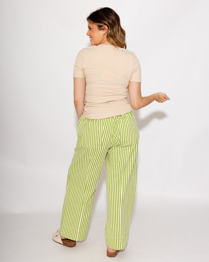 Summer Stripe Drawstring Pants in Sage/Natural