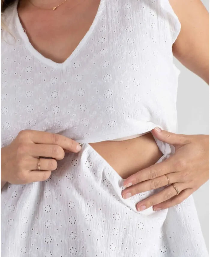 Suzanne white embroidered butterfly top for pregnancy