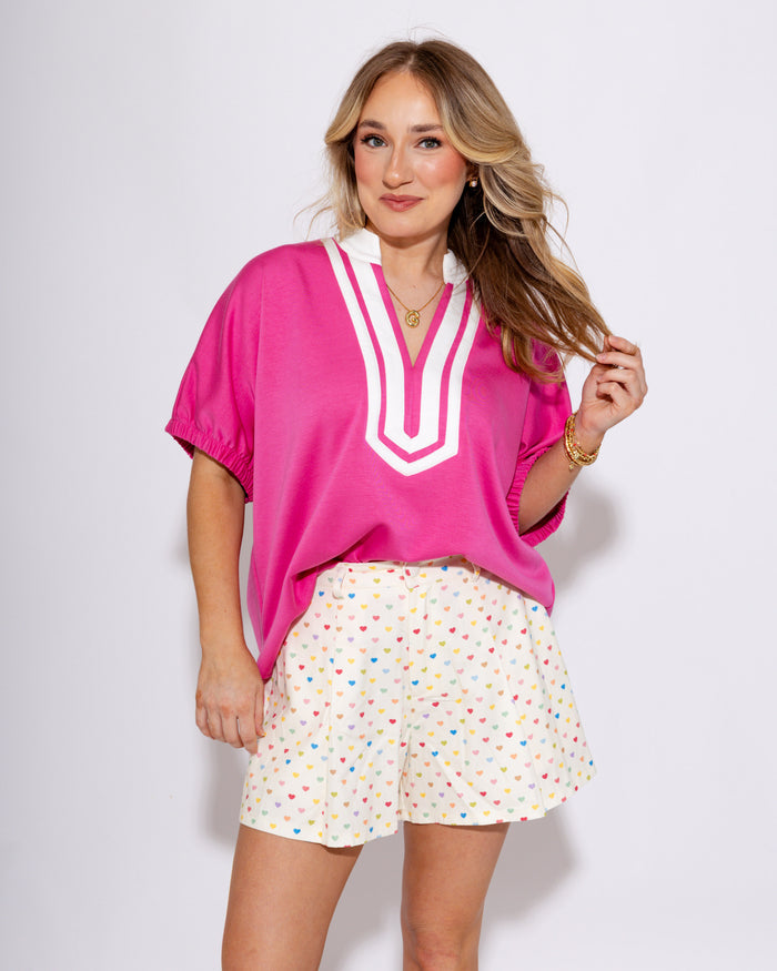 Sweetheart Print Cream Shorts