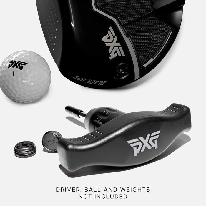 PXG black and chrome golf torque tool with a PXG logo on top of the handle on a white background