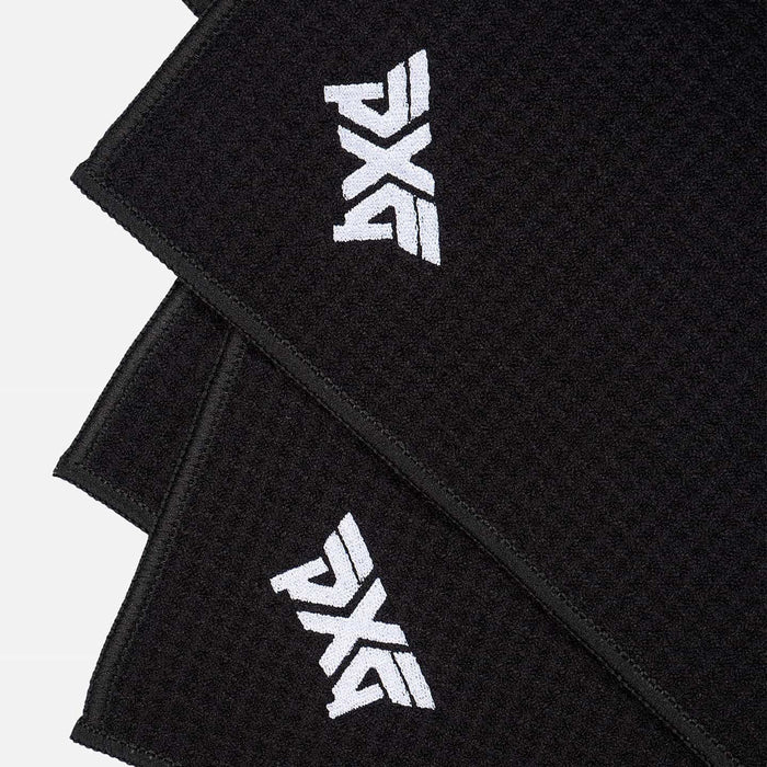 PXG black tour players golf towel on a white background