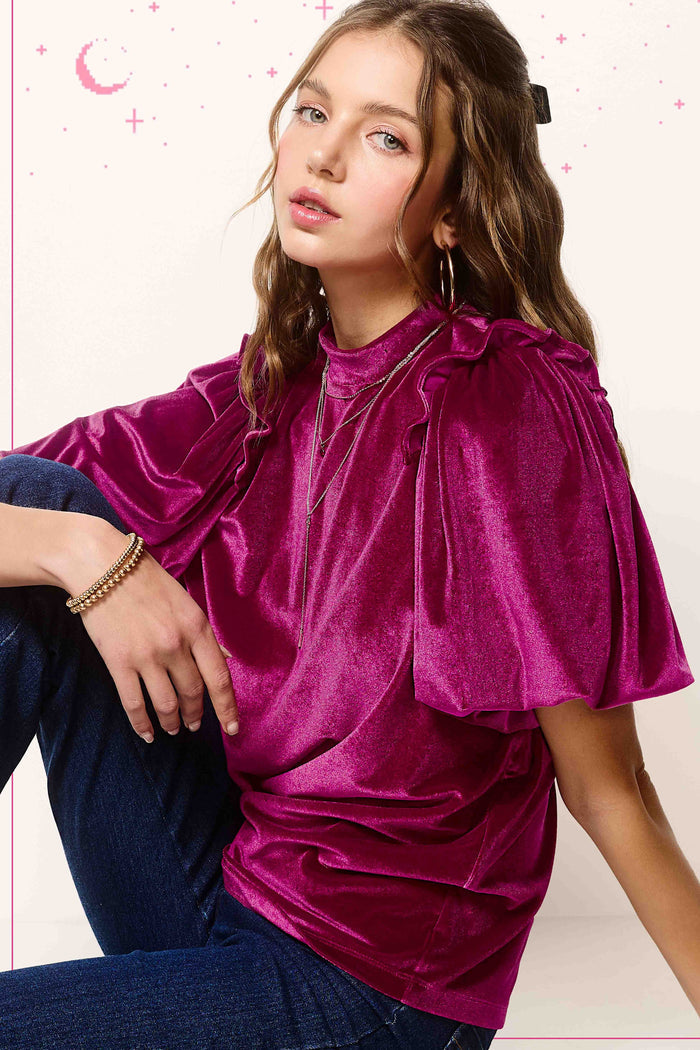 Velvet Short Sleeve Blouse