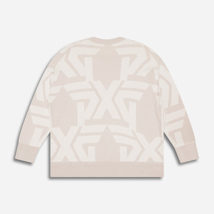 Women's All Over Logo Sweater in Oatmeal, lay flat back view