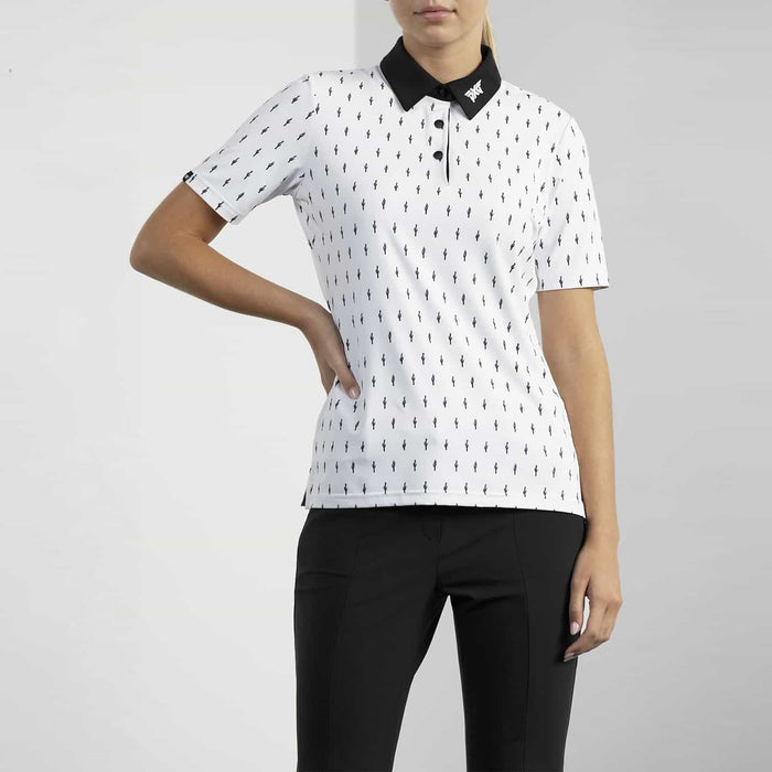 Women's Cactus Print Polo in White, alternate front view