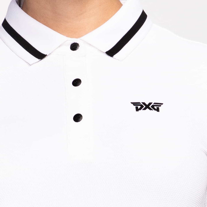 Women's Contrast Sleeve Polo in White, detail view