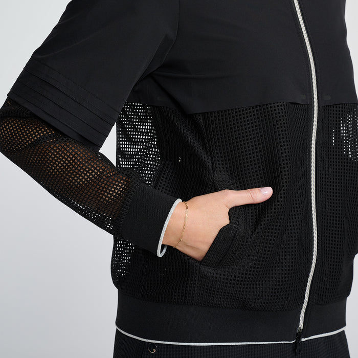 Women's Cosmic Double Layer Jacket in Black, side detail view