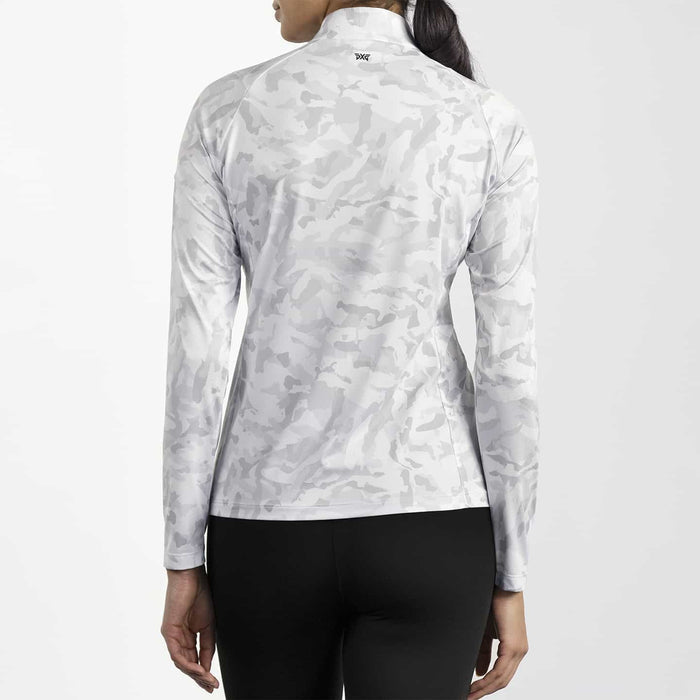 Women's Essential Fairway Camo 1/4 Zip Pullover in White, back view