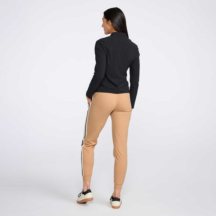 Women's Lavalliere Long Sleeve Polo in Black, back view