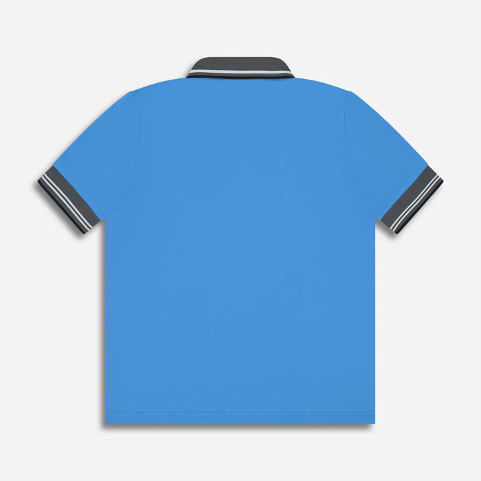 Women's Ready To Play Polo in Cadet Blue, lay flat back view