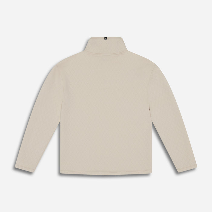 Women's #SheGolfs Quilted Pullover in Off-White, lay flat back view