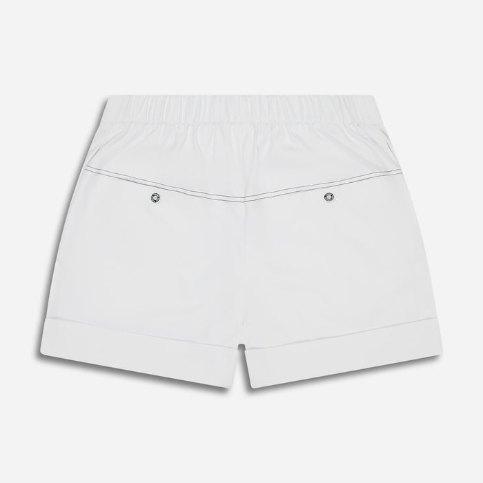 Women's Summer Stroll Golf Shorts in White, lay flat back view