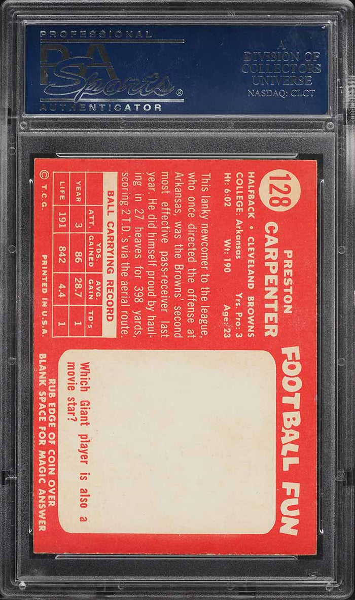 1958 Topps FB Card #128 Preston Carpenter Cleveland Browns PSA 7 NRMT (MGD2)