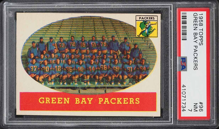 1958 Topps FB Card # 96 Green Bay Packers TEAM CARD PSA 7 NRMT (MGD2)