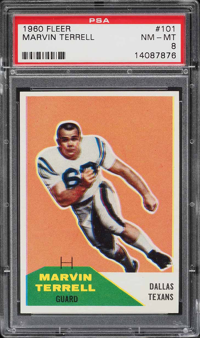 1960 Fleer FB Card #101 Marvin Terrell Dallas Texans ROOKIE RC PSA 8 NM-MT (MGD2)