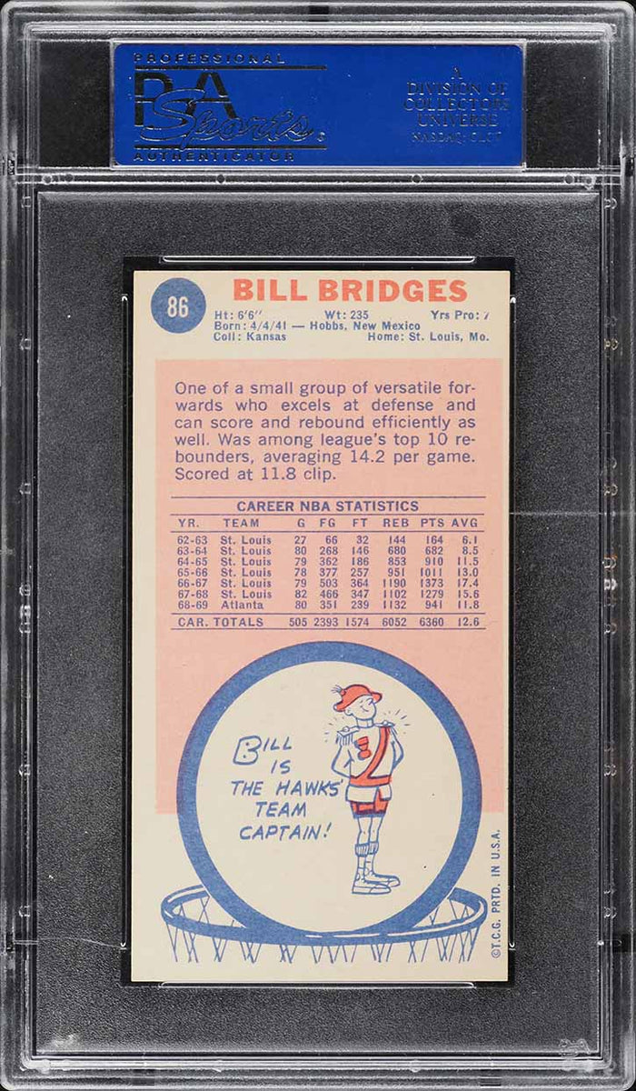 1969 Topps BkB Card # 86 Bill Bridges Atlanta Hawks ROOKIE RC PSA 7 NRMT (MGD2)