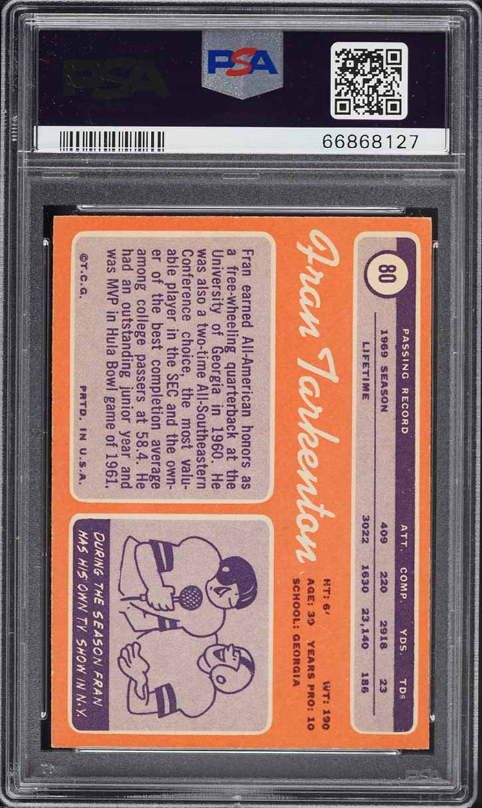 1970 Topps FB Card # 80 Fran Tarkenton New York Giants HOF PSA 7 NRMT (MGD2)