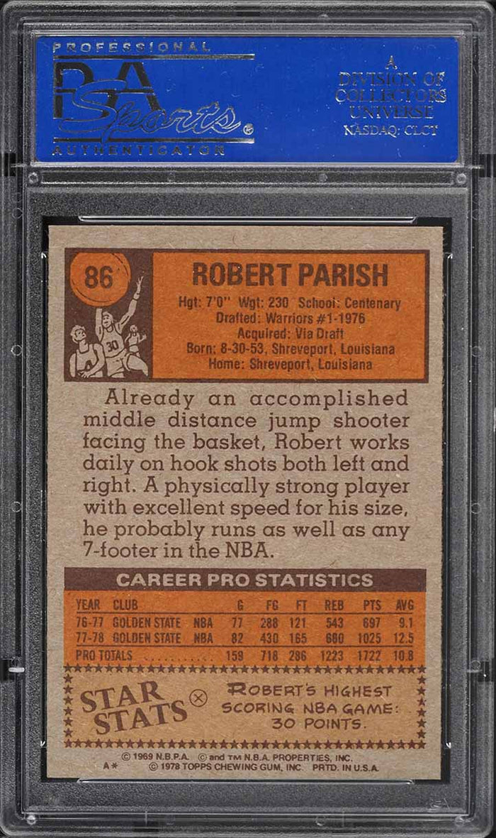 1978 Topps BkB Card # 86 Robert Parish Golden State Warriors HOF PSA 8 NM-MT (MGD2)