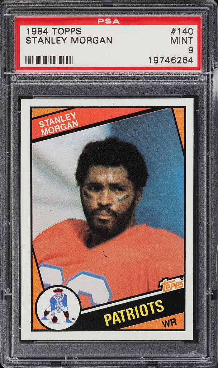 1984 Topps FB Card #140 Stanley Morgan New England Patriots HOF PSA 9 MINT (MGD2)