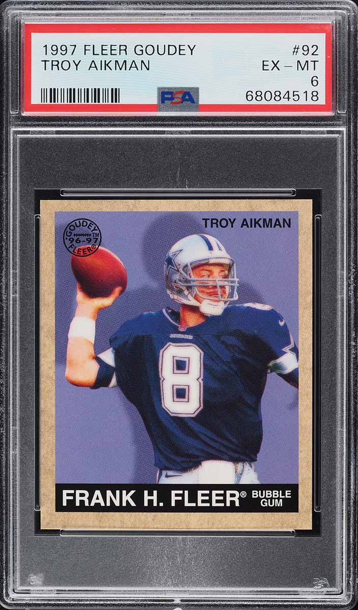 1997 Fleer Goudey FB Card # 92 Troy Aikman Dallas Cowboys HOF PSA 6 EXMT (MGD2)