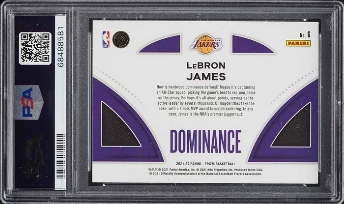 2021 Panini Prizm BkB Card Dominance # 6 LeBron James LA Lakers PSA 10 GEM MINT (MGD2)