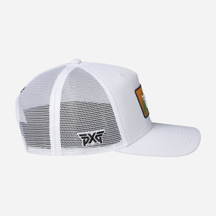 5 Panel Scottsdale Trucker Patch Hat in White/Orange, product photo 4