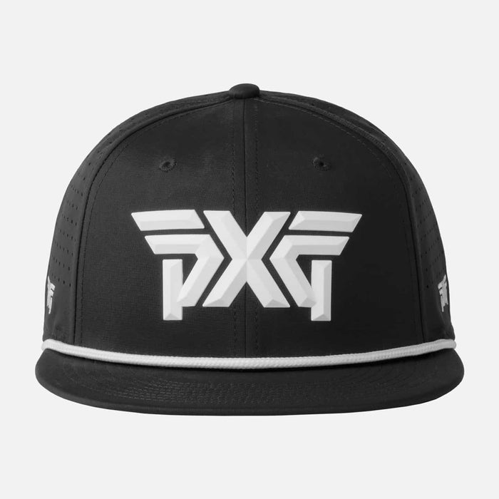 Men's 6-Panel High Crown Snapback Cap in Black/White Logo, back view