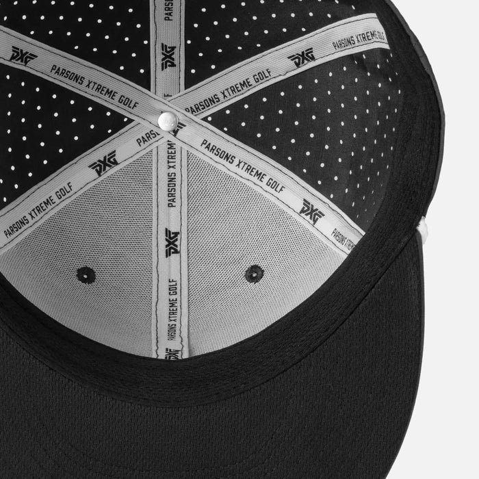 Men's 6-Panel High Crown Snapback Cap in Black/White Logo, back view