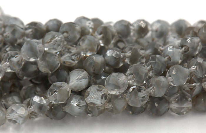8mm Crystal Gray Faceted Round Czech Glass Beads   -25