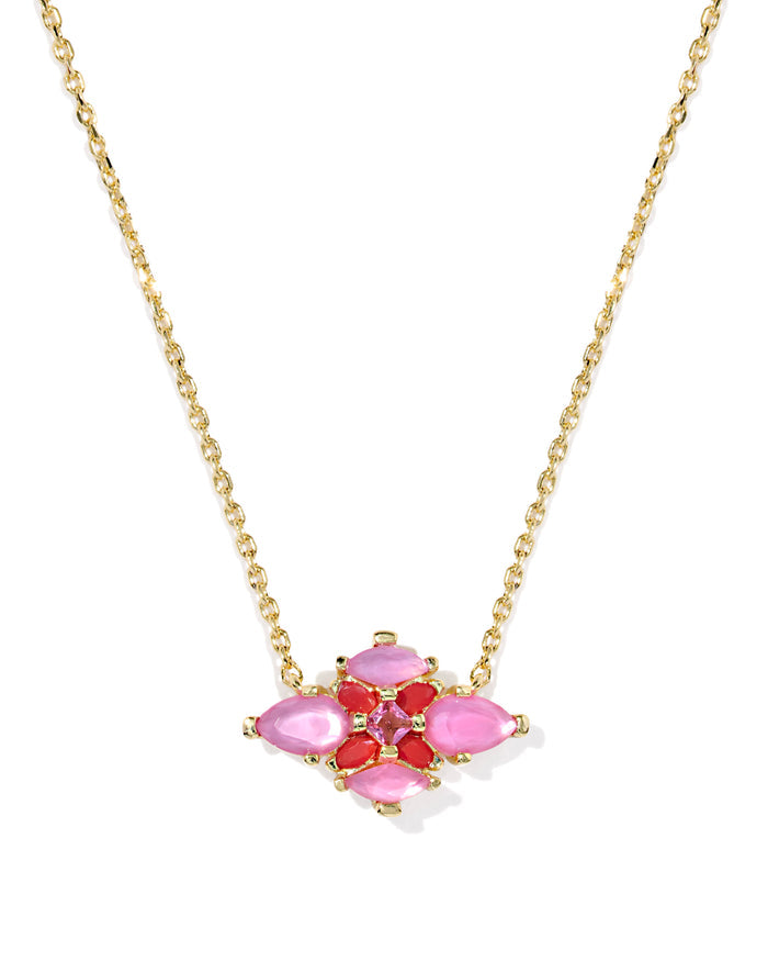 Abbie Crystal Pendant Necklace in Gold Pink Mix