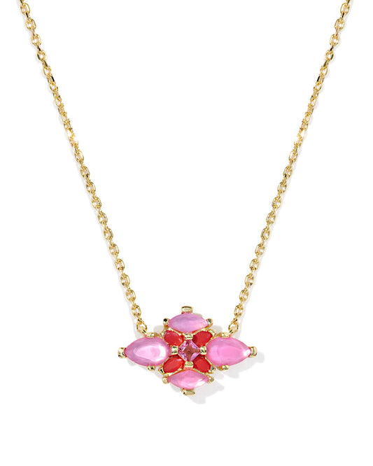 Abbie Crystal Pendant Necklace in Gold Pink Mix