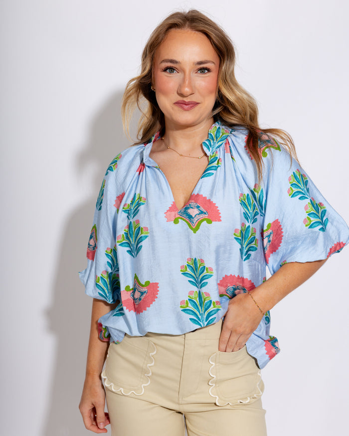 Abstract Floral Scallop Hem Top