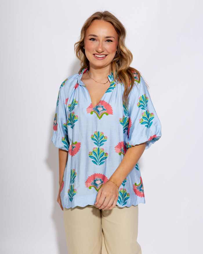 Abstract Floral Scallop Hem Top