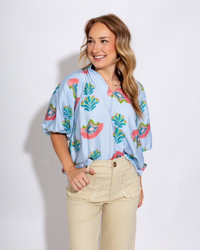 Abstract Floral Scallop Hem Top