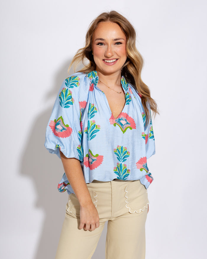 Abstract Floral Scallop Hem Top