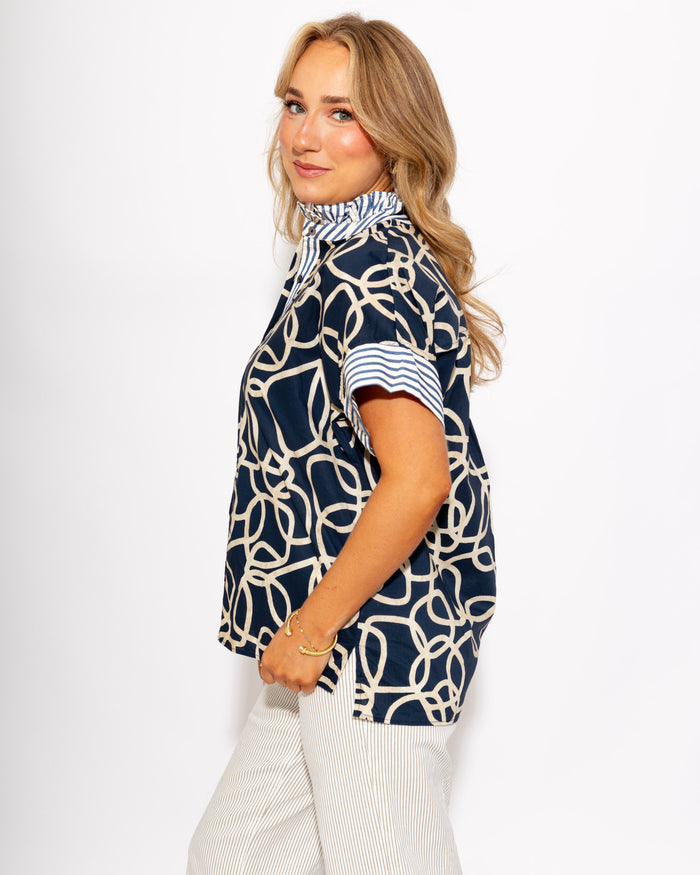 Abstract Stripe Trim Top