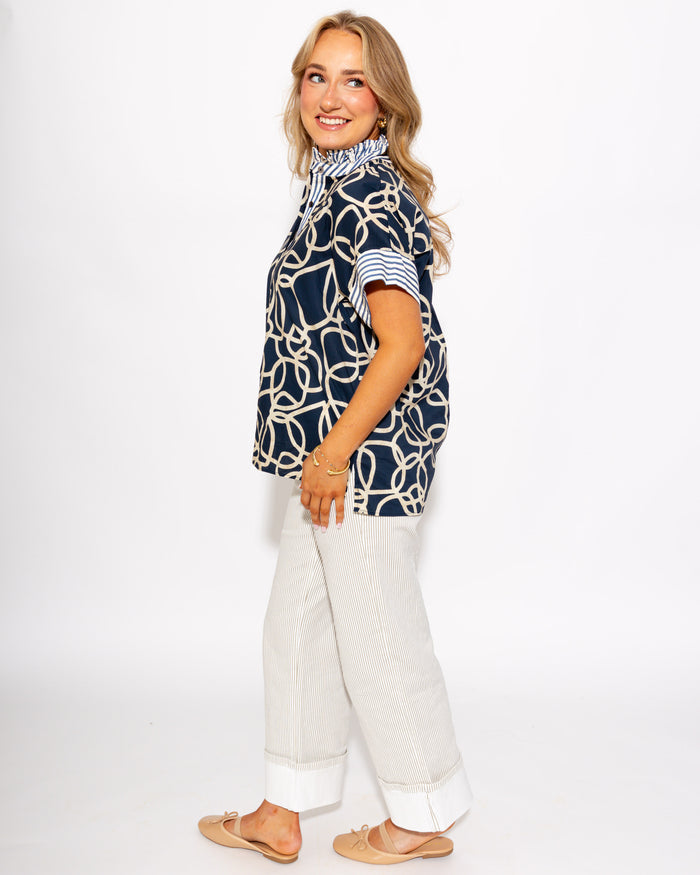 Abstract Stripe Trim Top