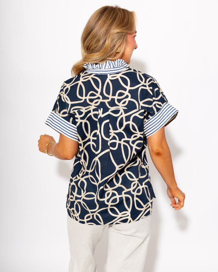 Abstract Stripe Trim Top
