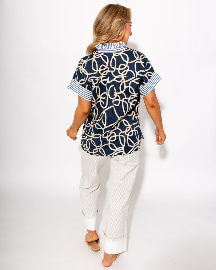 Abstract Stripe Trim Top