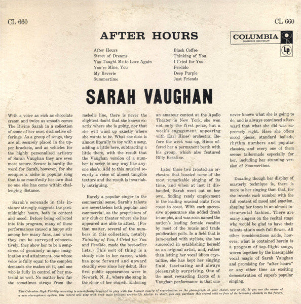 After Hours With Sarah Vaughan (1956 MONO)