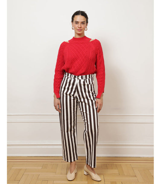 Amelia Barrel Trousers - Chestnut Stripe
