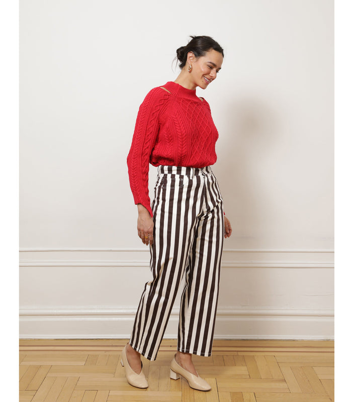 Amelia Barrel Trousers - Chestnut Stripe