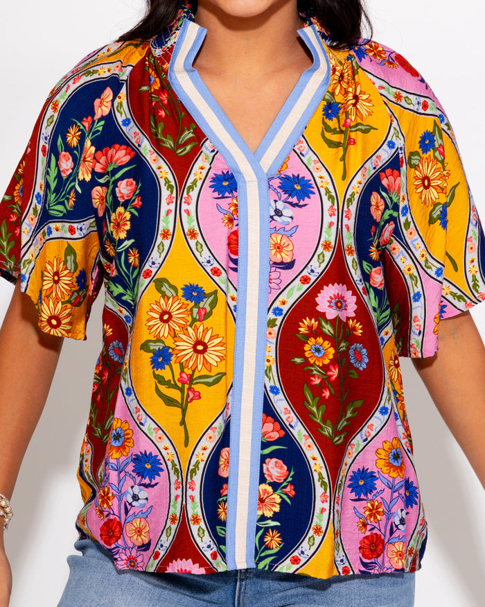 Antique Bloom Split Neck Top