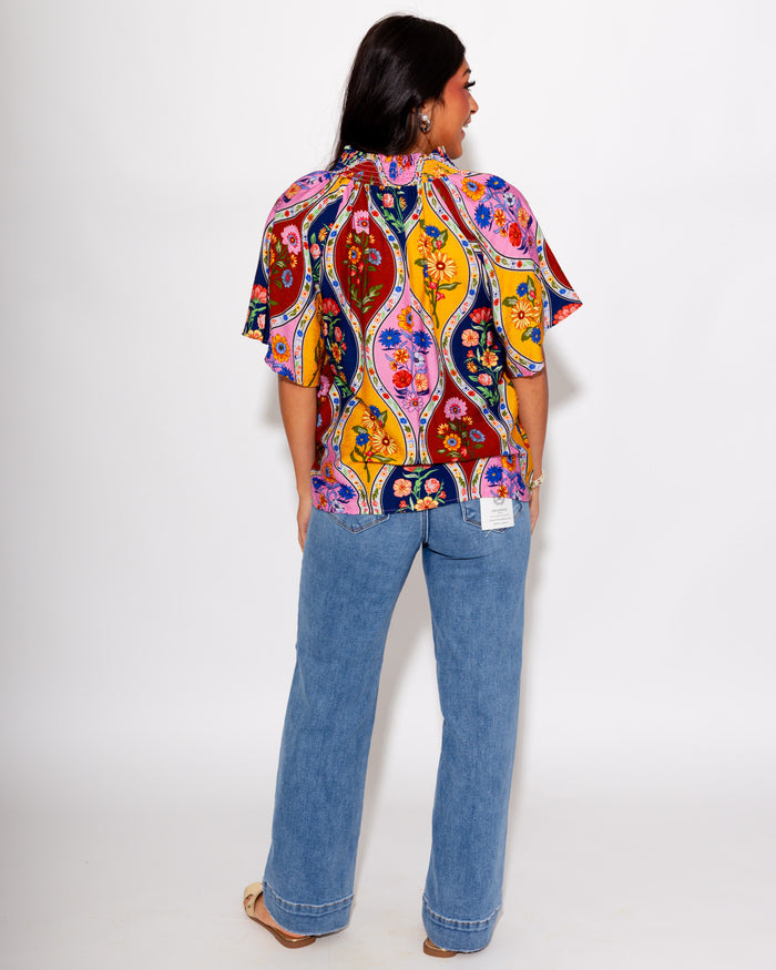 Antique Bloom Split Neck Top
